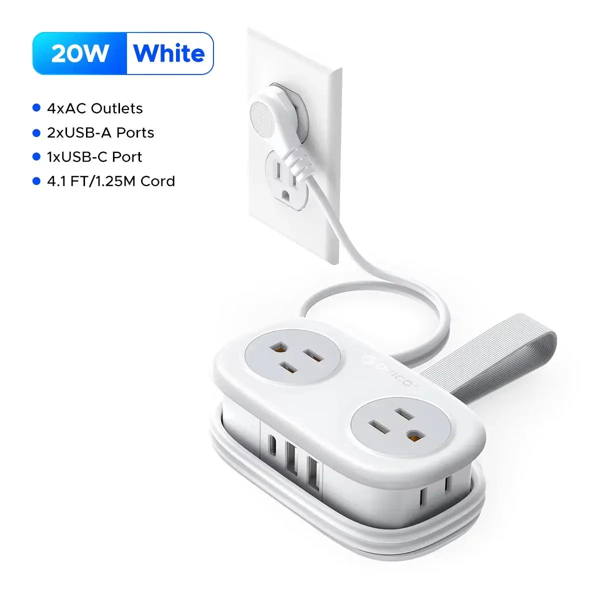 TravelZap Compact Power Strip | 4 Outlet & 2 USB Travel Hub with Wrap-Around Cord Orico Locally Store