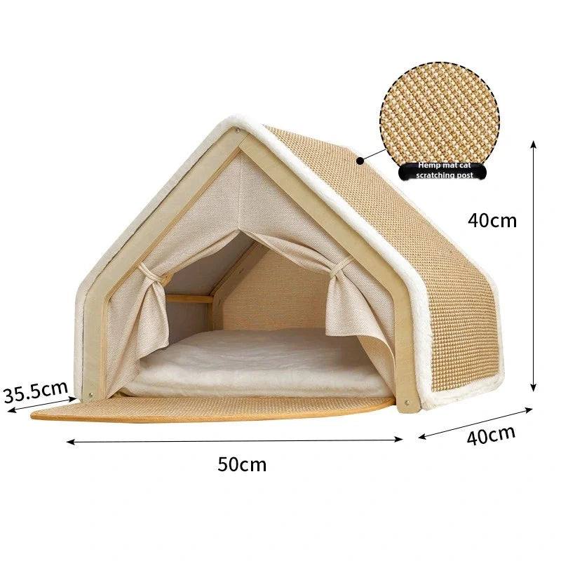 The CozyClaw Foldable Cat House with Sisal Scratcher & Bed Stone's Store