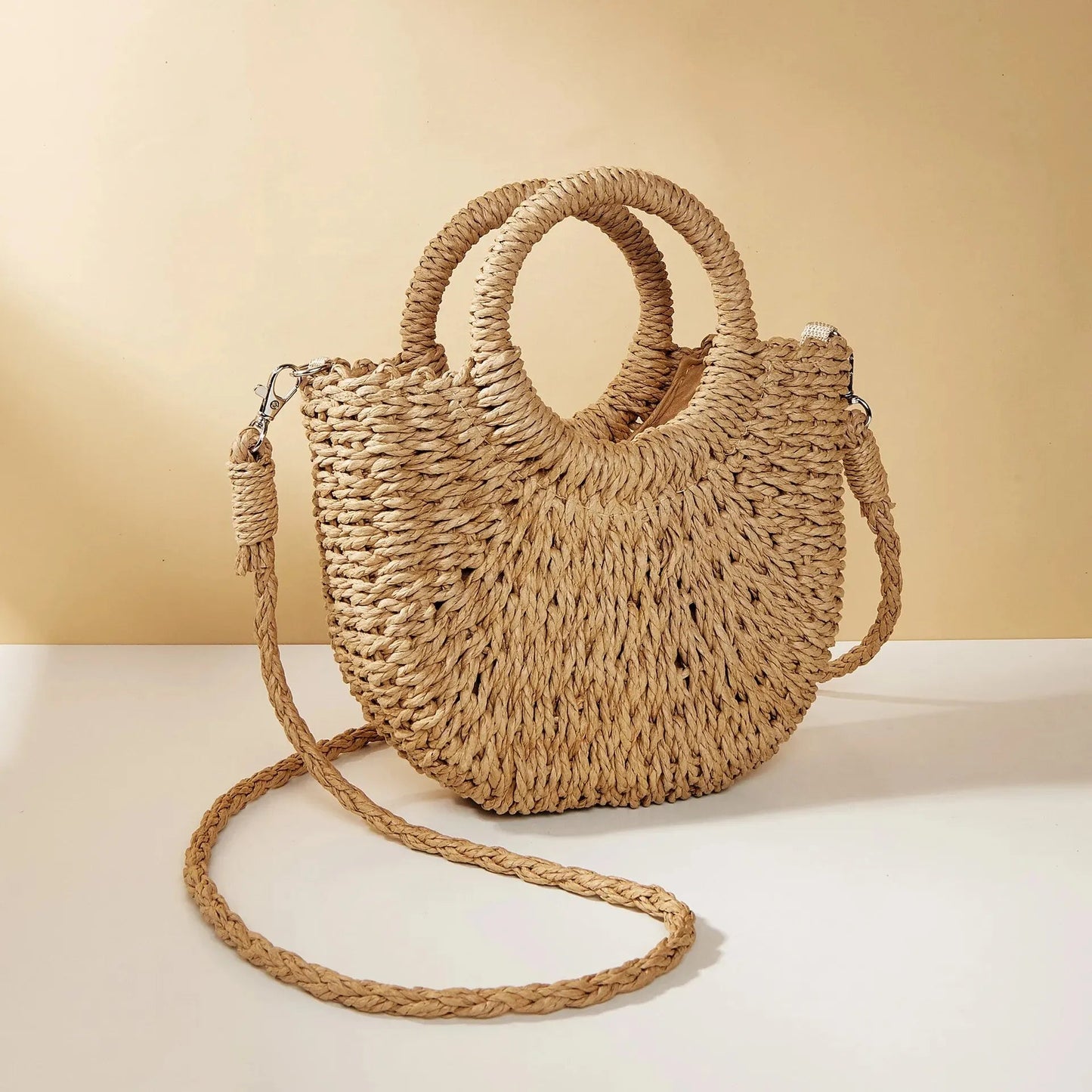 Woven Rattan Half-Moon Bag | Summer Beach & Crossbody Handbag YNOM cornerstore