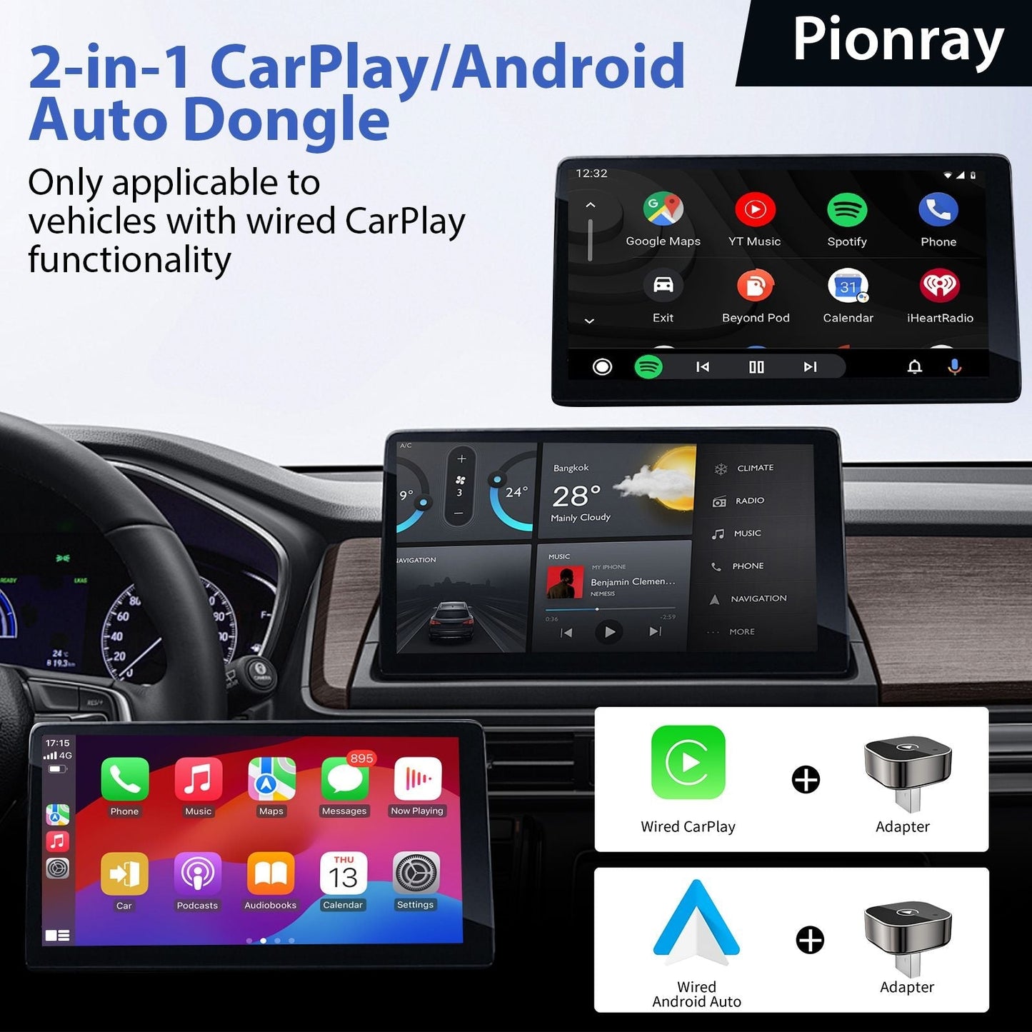 Pionray 2-in-1 Wireless CarPlay & Android Auto Adapter | For 99% of Cars Pionray Global Store
