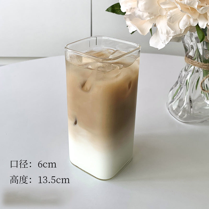 AuraGlass Minimalist Square Glass Tumbler with Lid & Straw HuaQiang AE Store