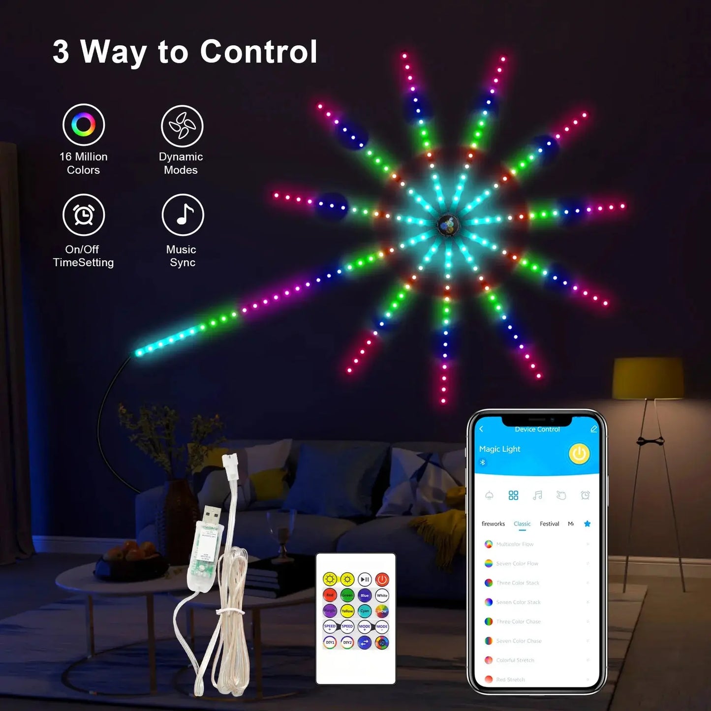 LumiBurst Music-Synced LED Fireworks | Smart App-Controlled Light Show Shop1104574005 Store