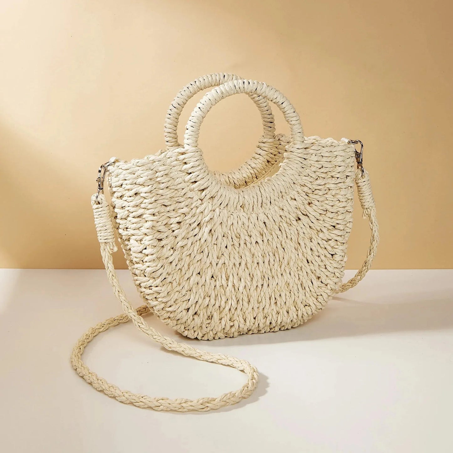 Woven Rattan Half-Moon Bag | Summer Beach & Crossbody Handbag YNOM cornerstore
