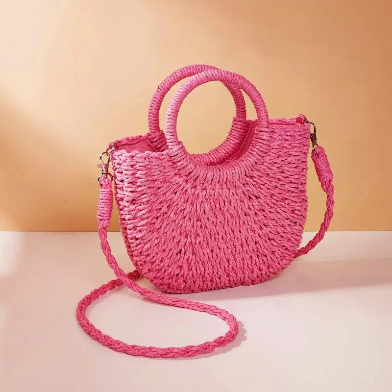 Woven Rattan Half-Moon Bag | Summer Beach & Crossbody Handbag YNOM cornerstore