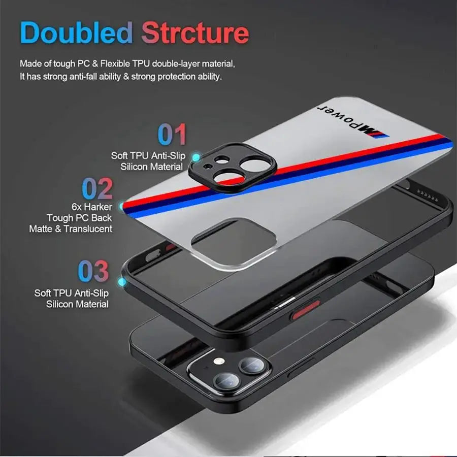 BMW Luxury Sports Car Design Shockproof Case for iPhone 16 15 14 13 12 11 Pro Max XR XS X SE – Transparent Black Edge Cover FLOVAR Global Store
