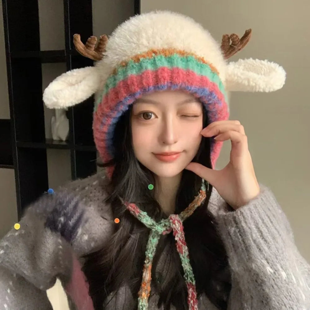 The ReindeerCozy Windproof Antler Beanie | Cute & Warm Winter Hat - YNOM cornerstore