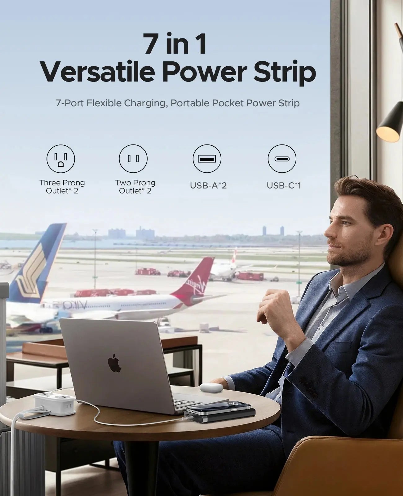 TravelZap Compact Power Strip | 4 Outlet & 2 USB Travel Hub with Wrap-Around Cord Orico Locally Store