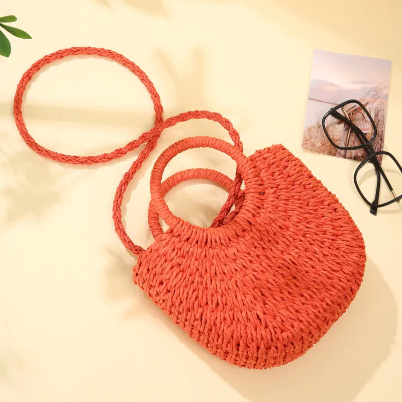 Woven Rattan Half-Moon Bag | Summer Beach & Crossbody Handbag YNOM cornerstore