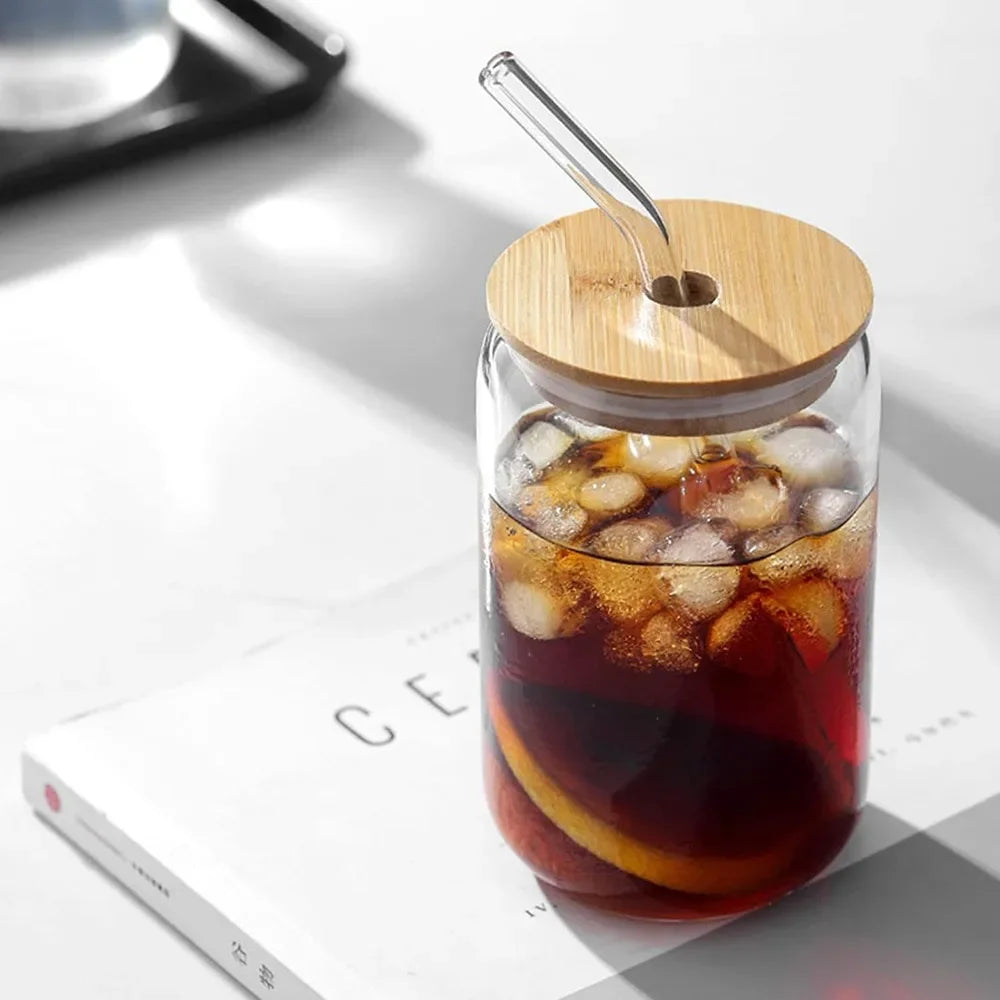 AuraGlass Can-Shaped Glass Cup with Bamboo Lid & Straw YNOM cornerstore