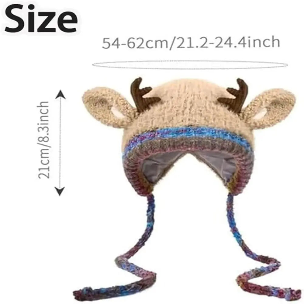 The ReindeerCozy Windproof Antler Beanie | Cute & Warm Winter Hat - YNOM cornerstore