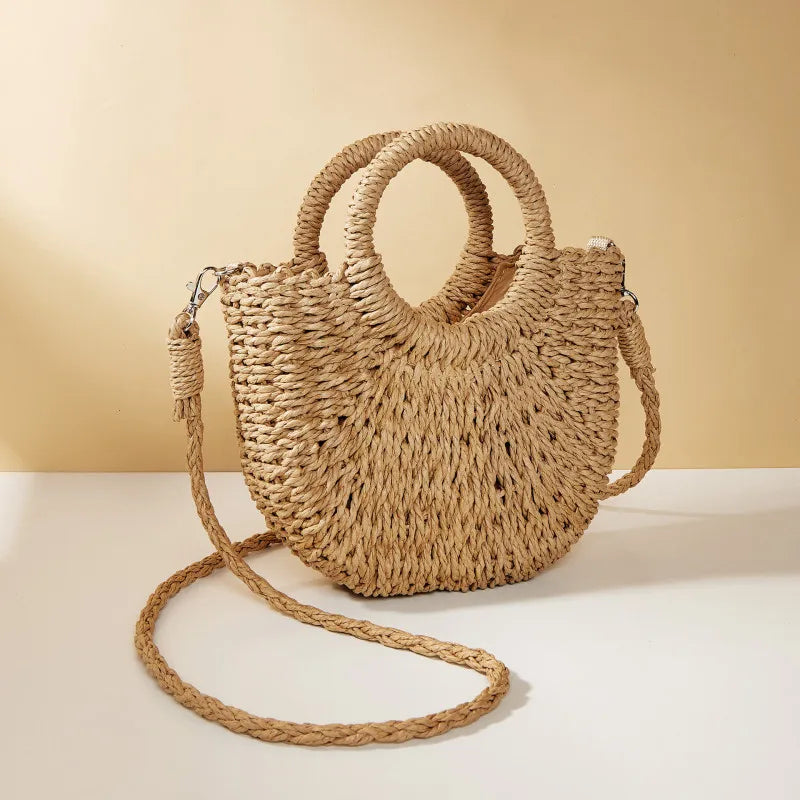 Woven Rattan Half-Moon Bag | Summer Beach & Crossbody Handbag YNOM cornerstore