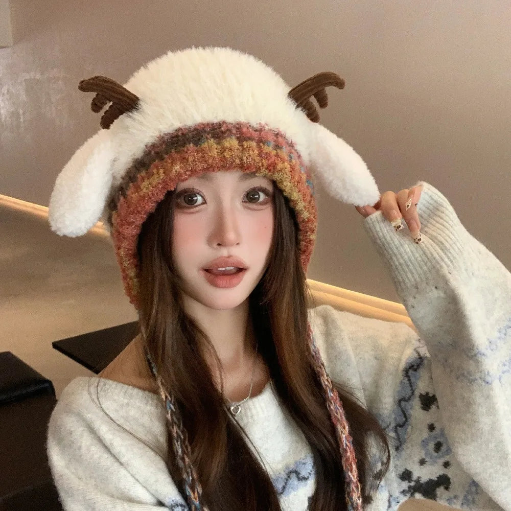 The ReindeerCozy Windproof Antler Beanie | Cute & Warm Winter Hat - YNOM cornerstore