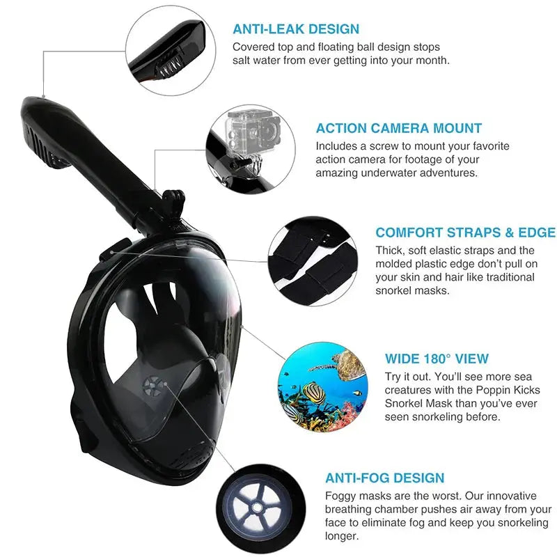 AquaVision 180° Full Face Snorkel Mask | Anti-Fog & Easy-Breathe Design XIAOTERR Store