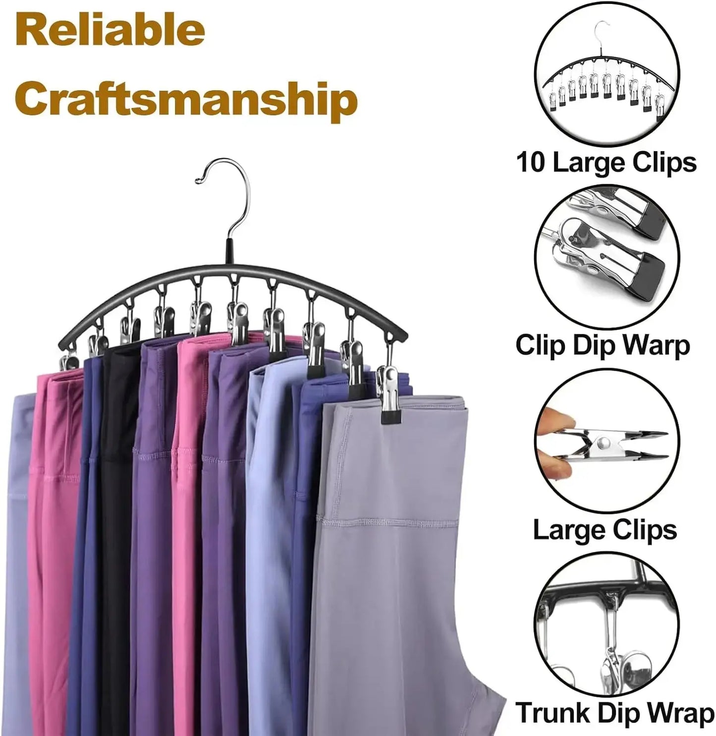 Clip & Tidy Metal Yoga Pants Hanger – Space-Saving Stainless Organizer with Anti-Slip Clips Stone's Store