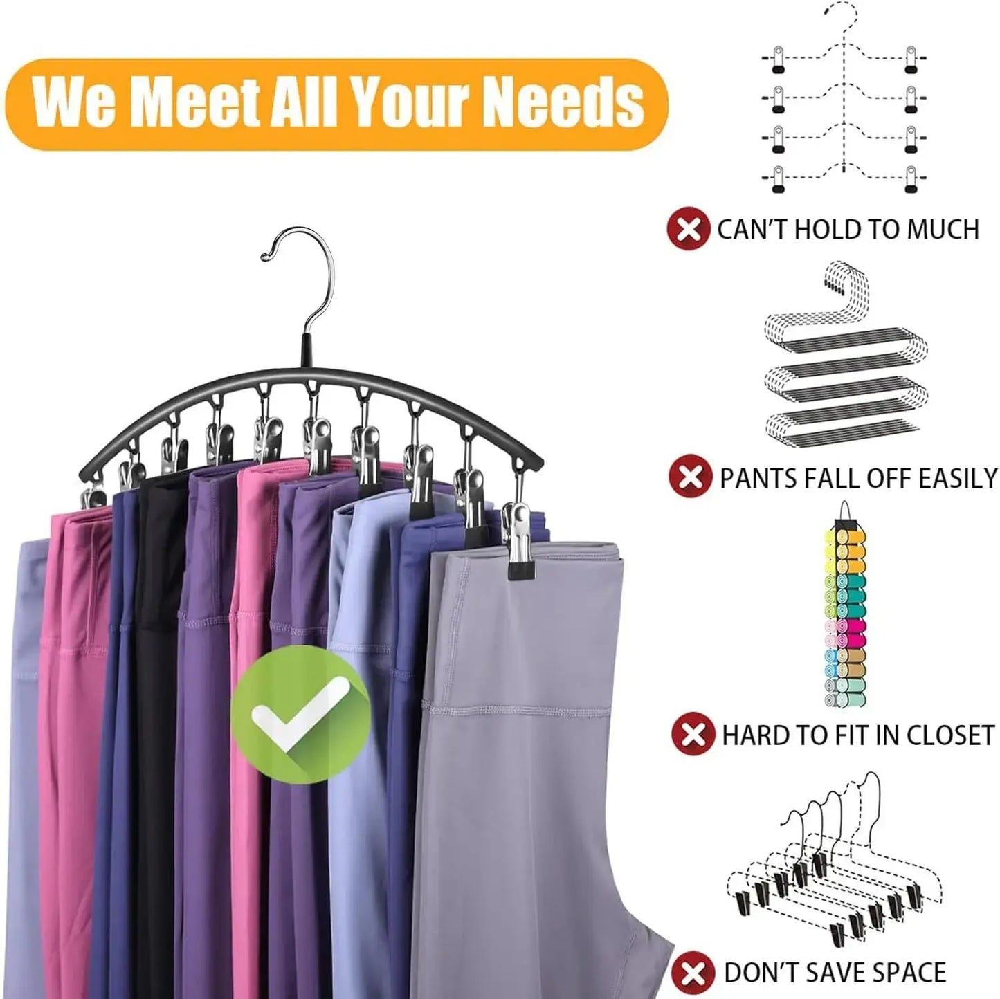 Clip & Tidy Metal Yoga Pants Hanger – Space-Saving Stainless Organizer with Anti-Slip Clips Stone's Store