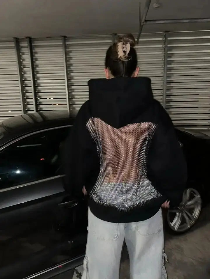 Backstage Crystal-Mesh Hoodie – Breathable Comfort & Dazzling Sparkle ✨ Limited Edition Goddess Clothes Store