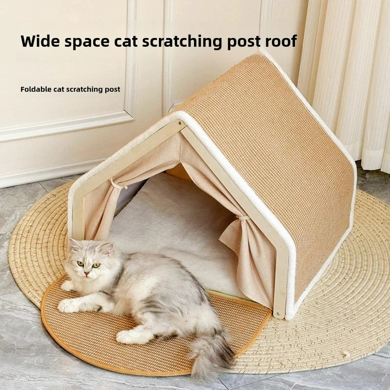 The CozyClaw Foldable Cat House with Sisal Scratcher & Bed Stone's Store