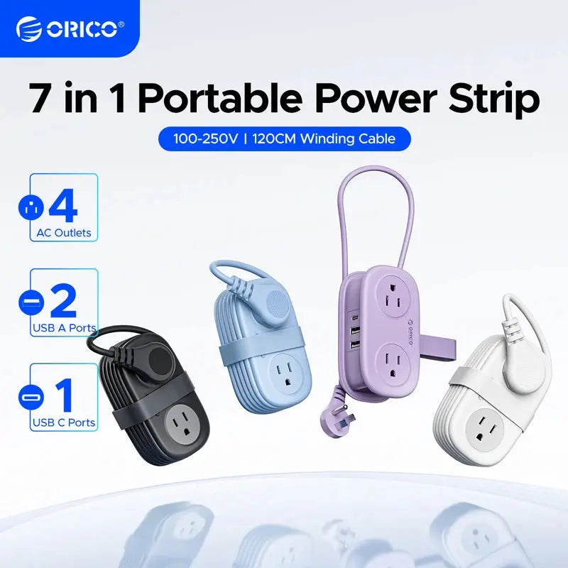 TravelZap Compact Power Strip | 4 Outlet & 2 USB Travel Hub with Wrap-Around Cord Orico Locally Store
