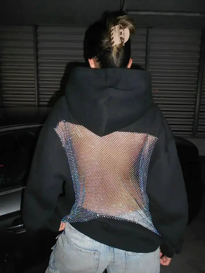 Backstage Crystal-Mesh Hoodie – Breathable Comfort & Dazzling Sparkle ✨ Limited Edition Goddess Clothes Store