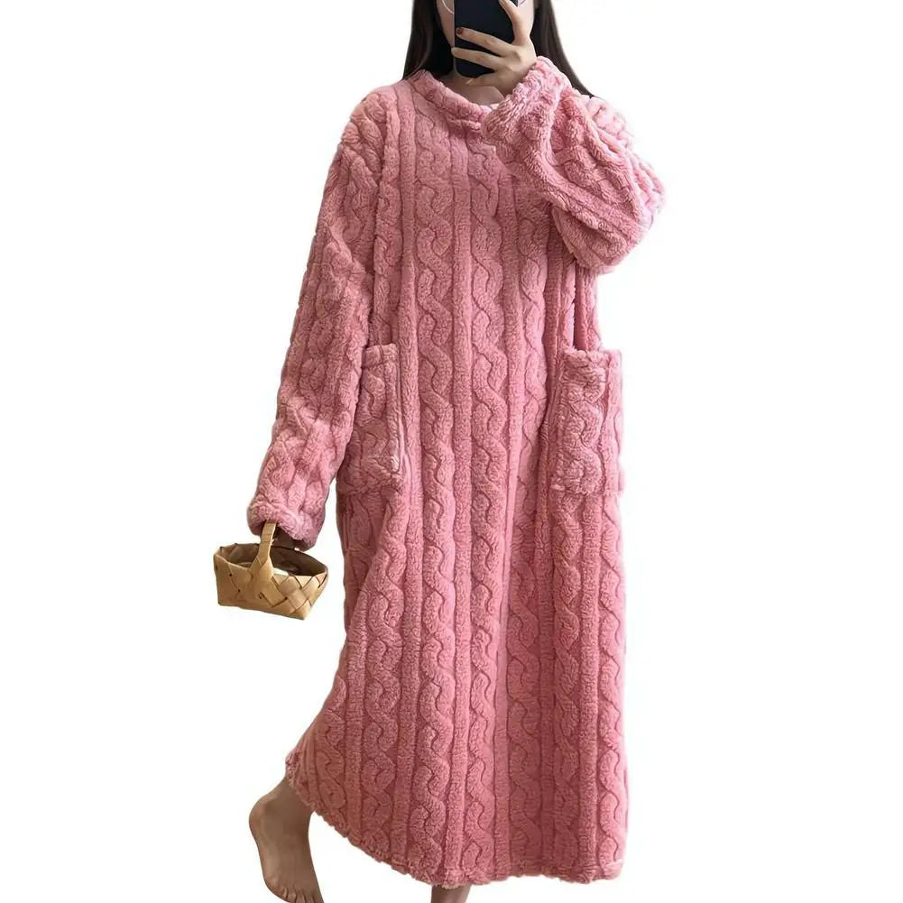 The CozyBliss Thick Coral Fleece Nightgown | Ultra-Warm Winter Loungewear - YNOM cornerstore