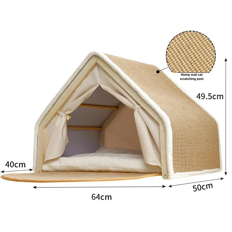 The CozyClaw Foldable Cat House with Sisal Scratcher & Bed Stone's Store