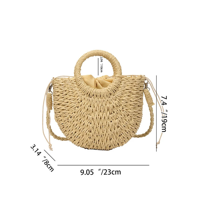 Woven Rattan Half-Moon Bag | Summer Beach & Crossbody Handbag YNOM cornerstore