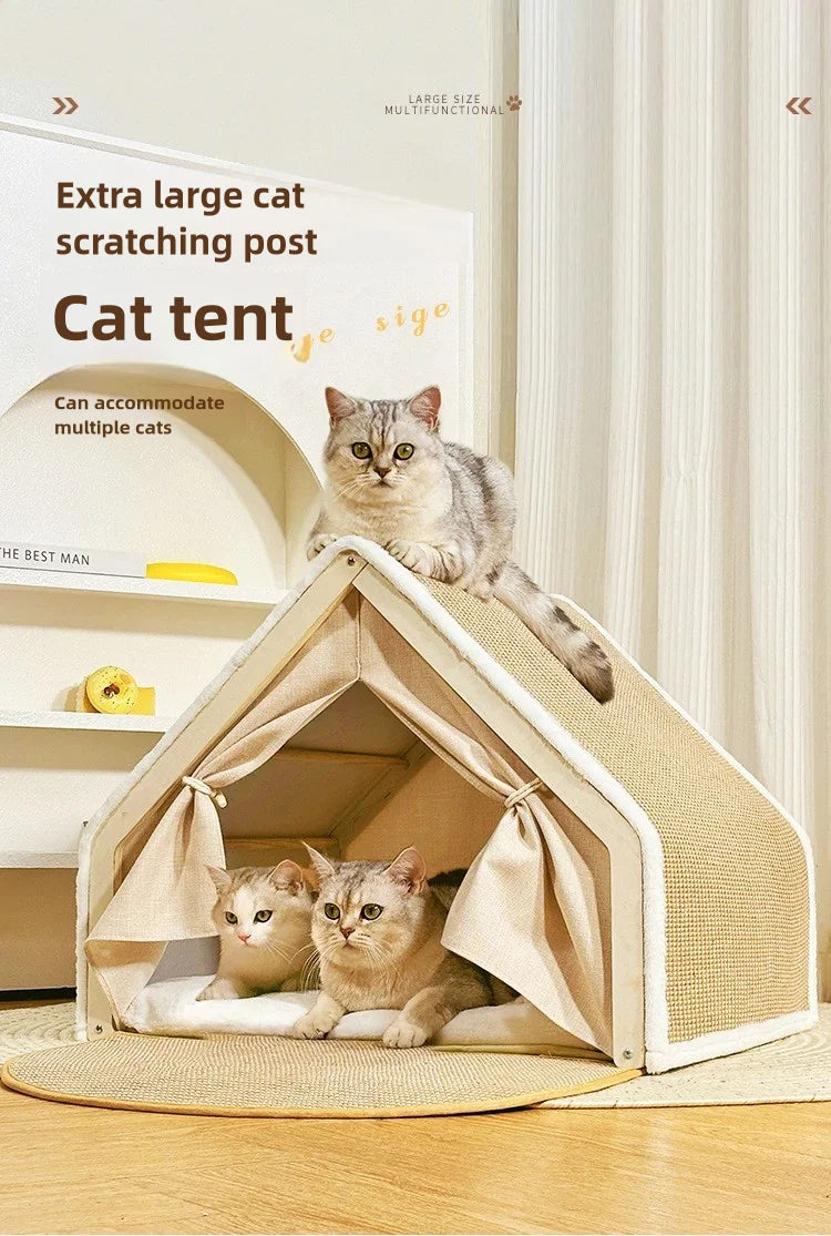 The CozyClaw Foldable Cat House with Sisal Scratcher & Bed Stone's Store