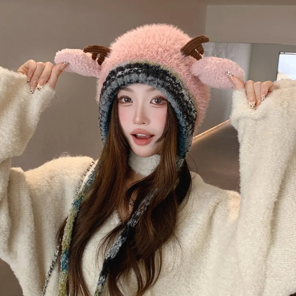 The ReindeerCozy Windproof Antler Beanie | Cute & Warm Winter Hat - YNOM cornerstore