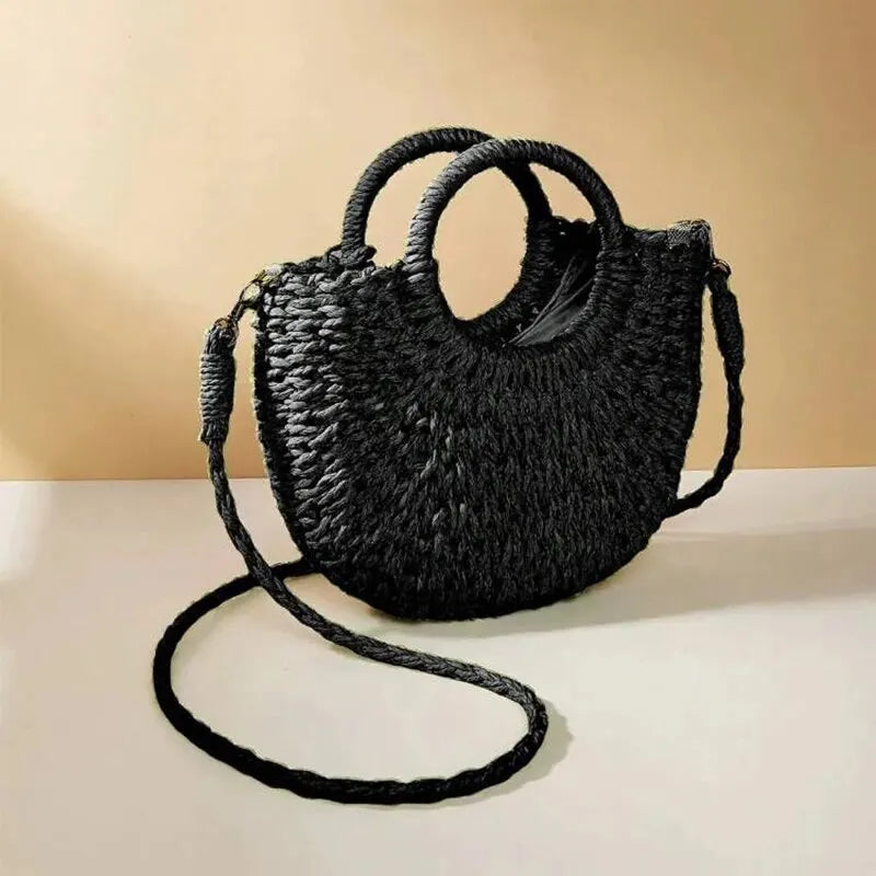 Woven Rattan Half-Moon Bag | Summer Beach & Crossbody Handbag YNOM cornerstore