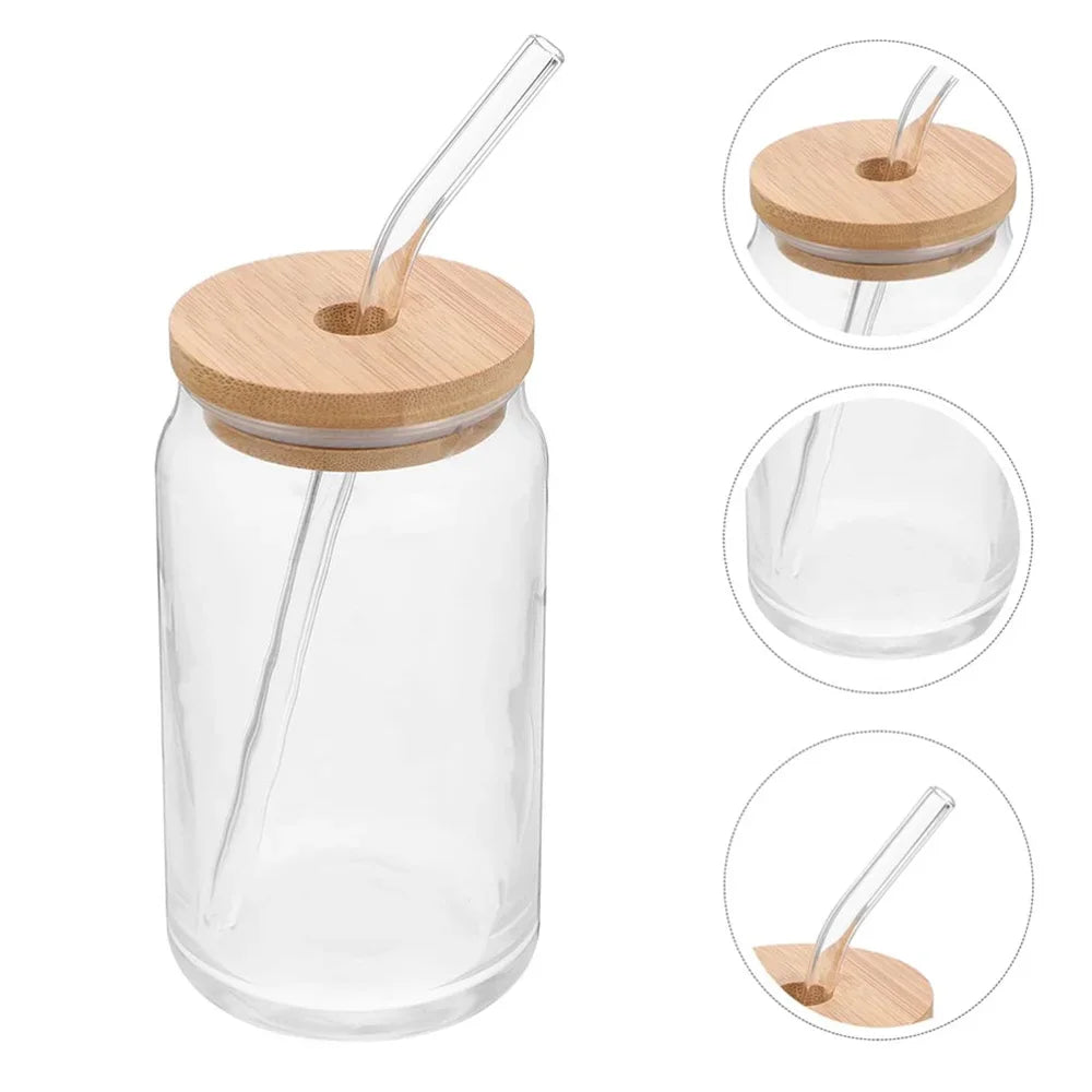 AuraGlass Can-Shaped Glass Cup with Bamboo Lid & Straw YNOM cornerstore