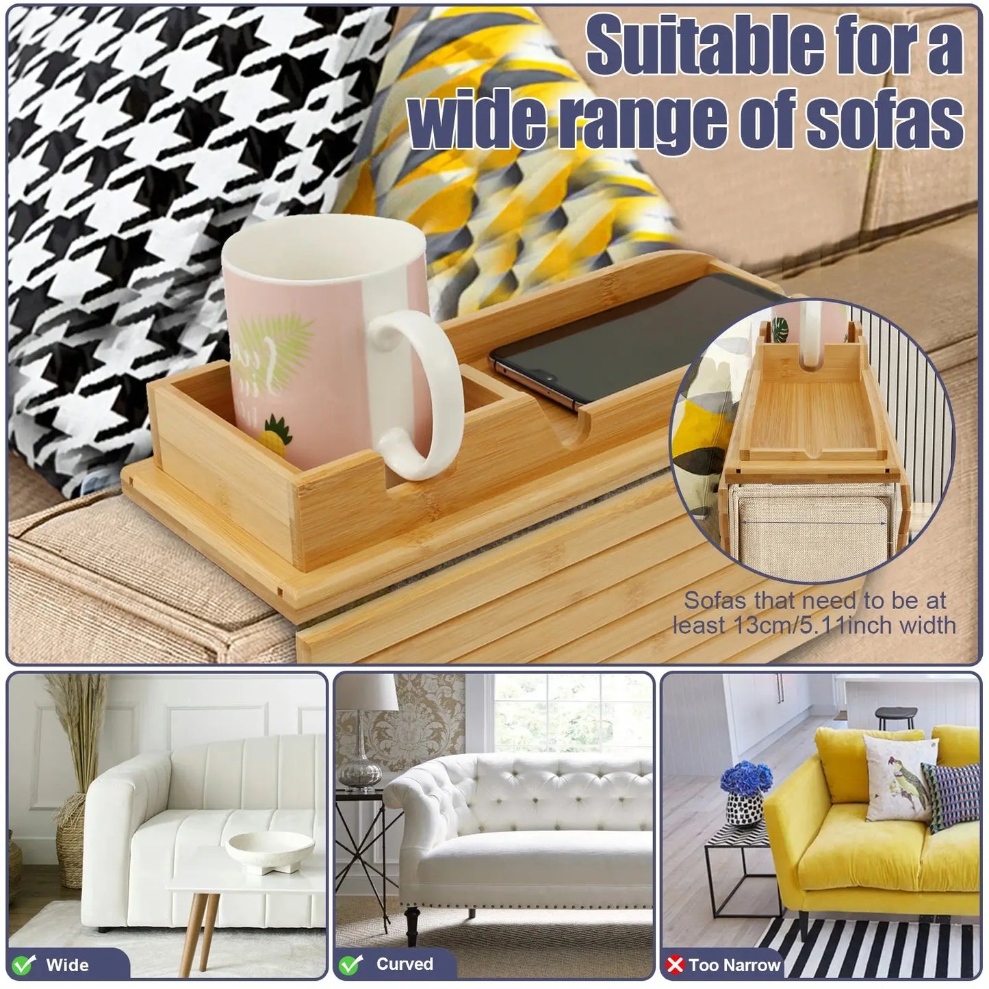 SipEase Wooden Couch Cup Holder – Spill-Free Drink Organizer for Sofas | Rustic Sandalwood Comfort Accessory One Best Choice Store