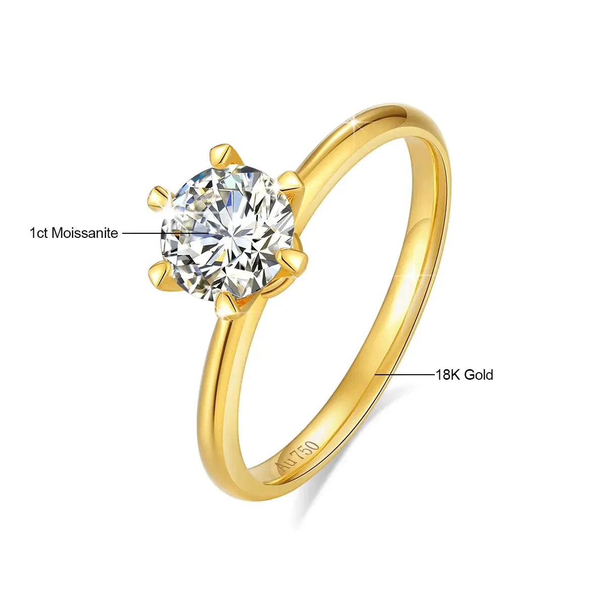 Aurora 18K Real Gold Moissanite Ring – Certified Luxury Bridal Jewelry ZF Silver Store