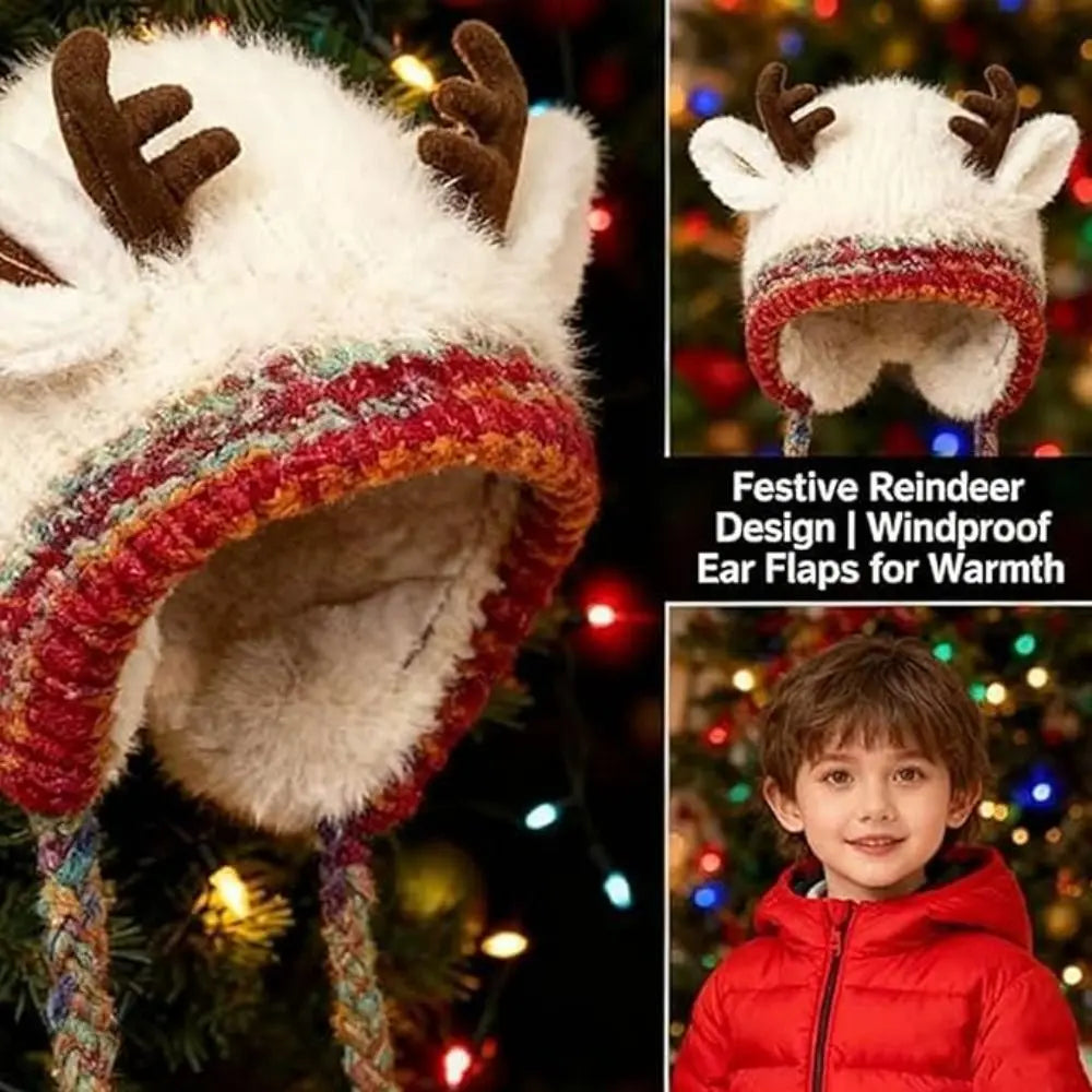 The ReindeerCozy Windproof Antler Beanie | Cute & Warm Winter Hat - YNOM cornerstore