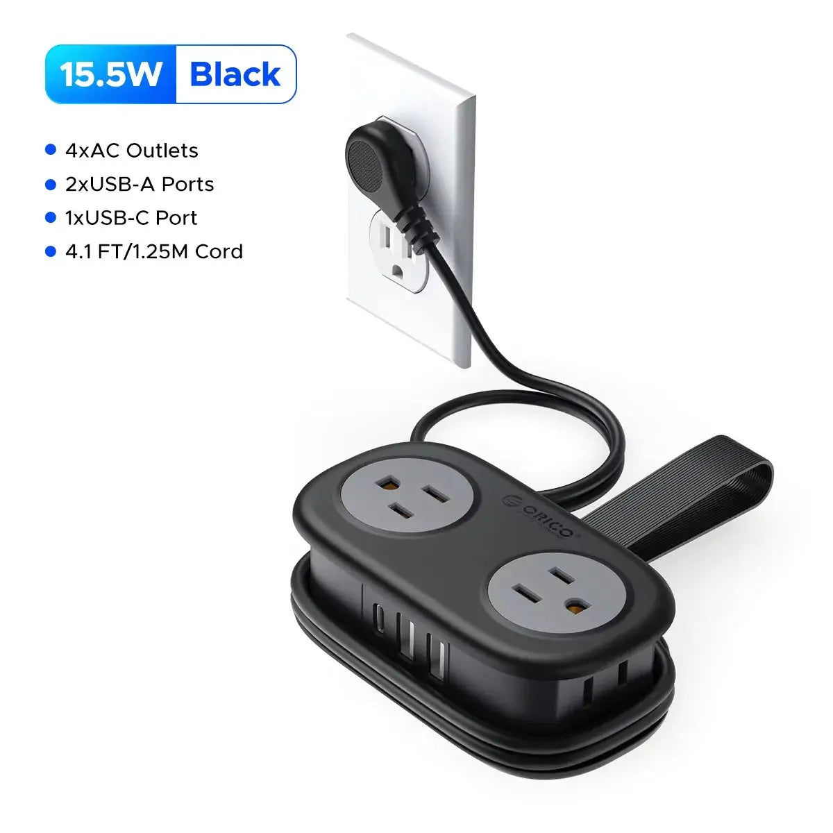 TravelZap Compact Power Strip | 4 Outlet & 2 USB Travel Hub with Wrap-Around Cord Orico Locally Store