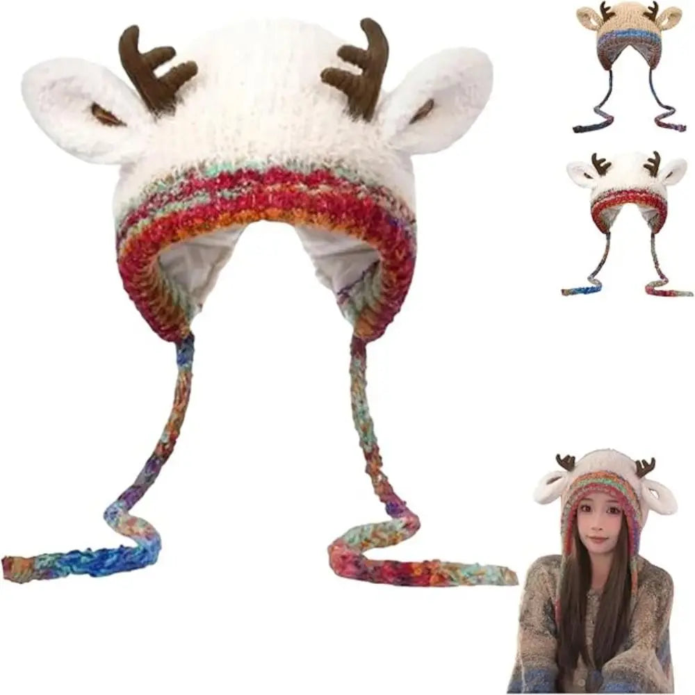 The ReindeerCozy Windproof Antler Beanie | Cute & Warm Winter Hat - YNOM cornerstore