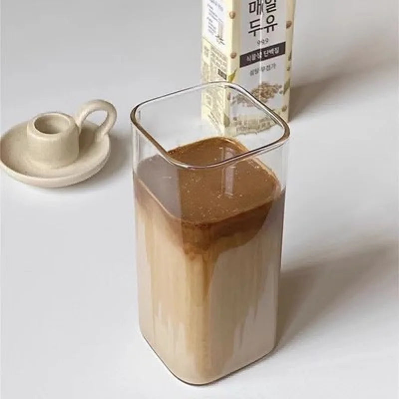 AuraGlass Minimalist Square Glass Tumbler with Lid & Straw HuaQiang AE Store