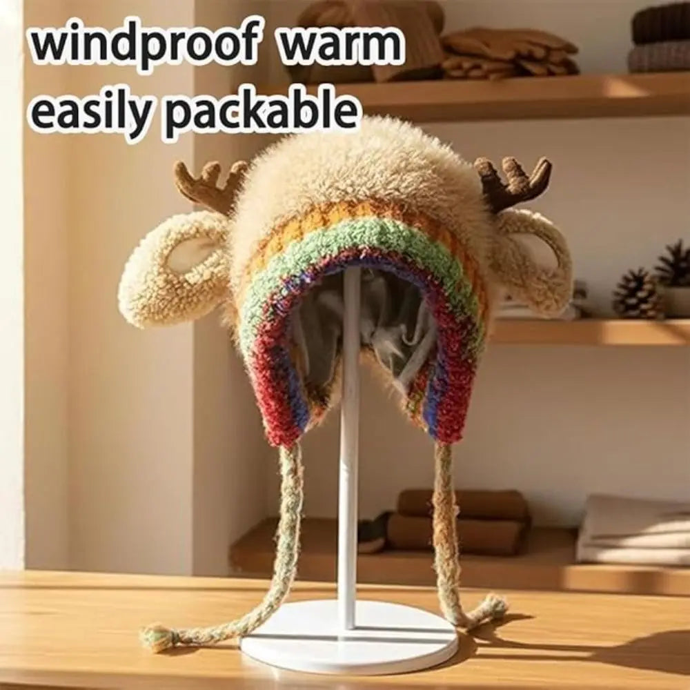 The ReindeerCozy Windproof Antler Beanie | Cute & Warm Winter Hat - YNOM cornerstore