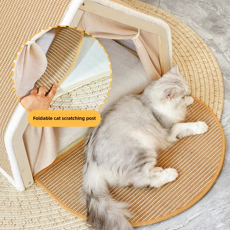 The CozyClaw Foldable Cat House with Sisal Scratcher & Bed Stone's Store