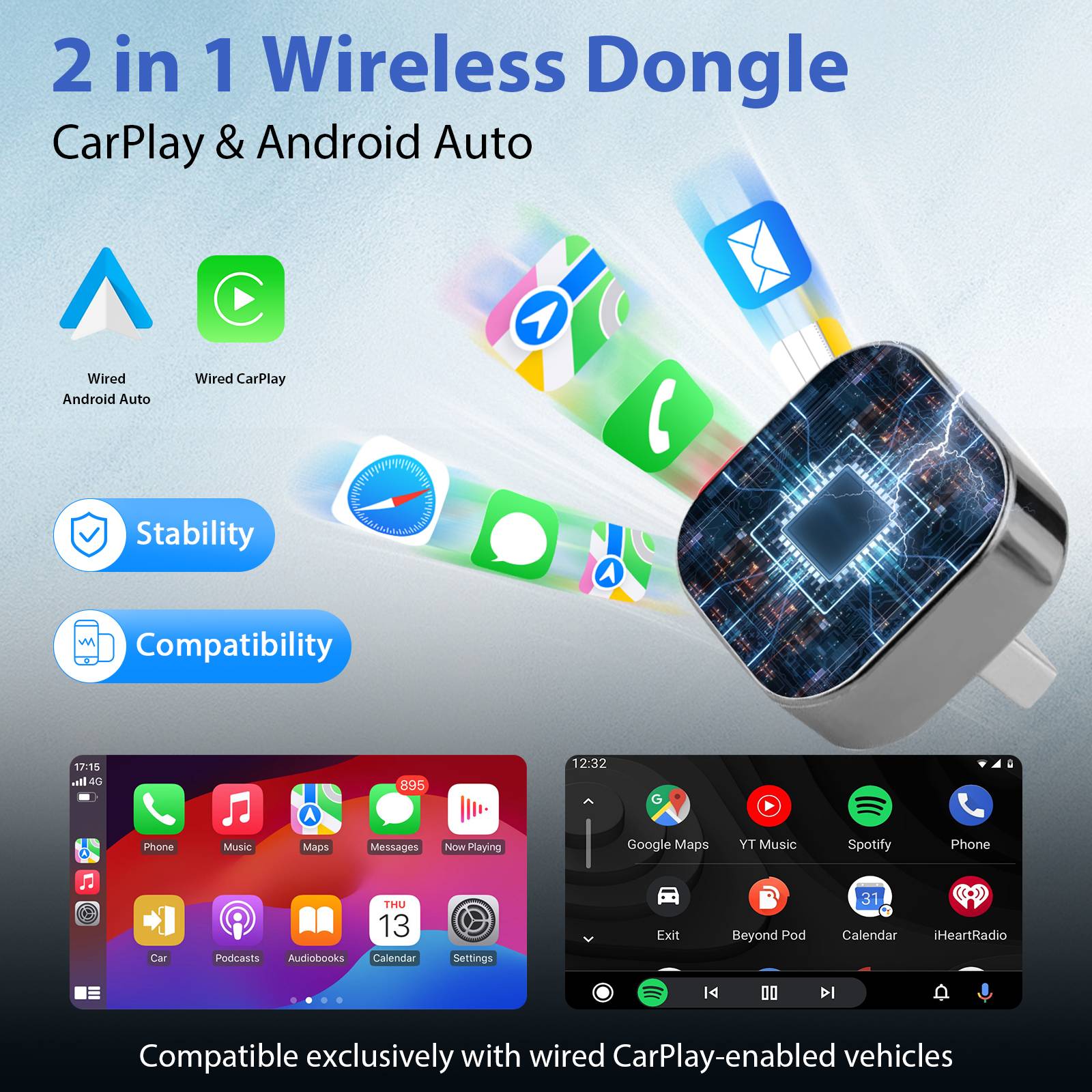 Pionray 2-in-1 Wireless CarPlay & Android Auto Adapter | For 99% of Cars Pionray Global Store